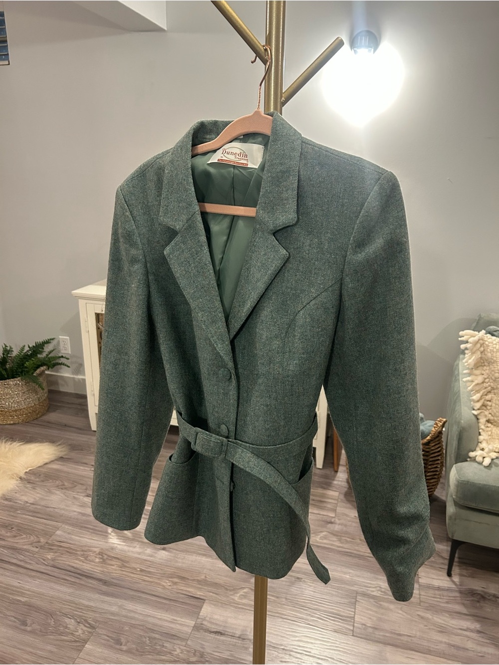 Women's Green Belted Wool-Blend Jacket